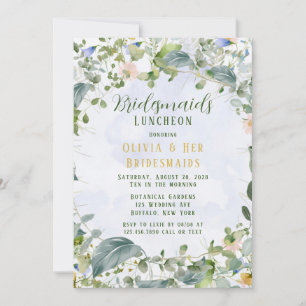Greenery Dusty Blue Wildflowers Bridesmaids Lunch Invitation