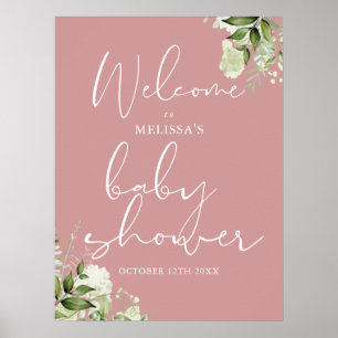 Greenery Dusty Rose Baby Shower Welcome Sign