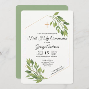 Greenery elegant First Communion Religious event Invitation