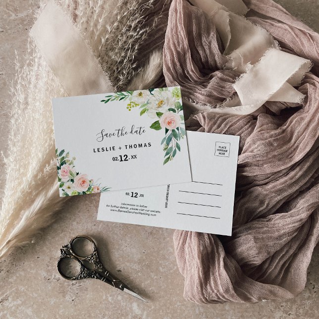 Greenery Elegant Floral Save the Date Postcard (Creator Uploaded)