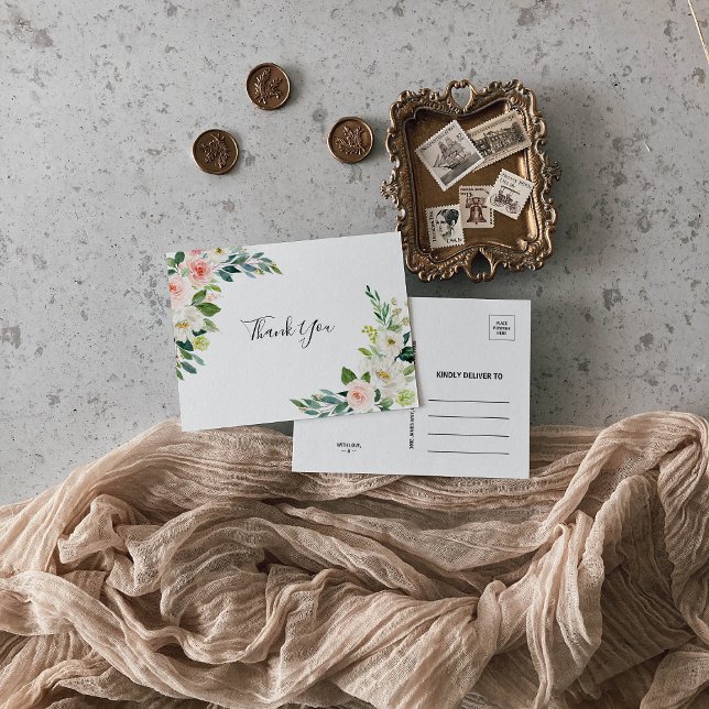 Greenery Elegant Floral Thank You Postcard (Creator Uploaded)