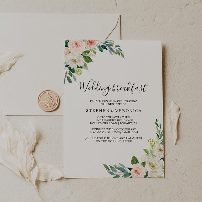 Greenery Elegant Floral Wedding Breakfast Invitation (Creator Uploaded)