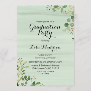 Greenery Elegant Graduation Party Invite