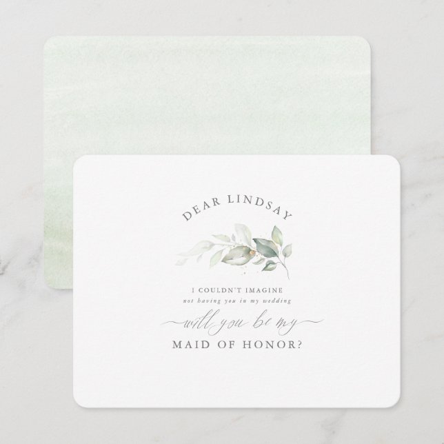 Greenery Elegant Maid of Honour Bridesmaid Proposa Invitation (Front/Back)