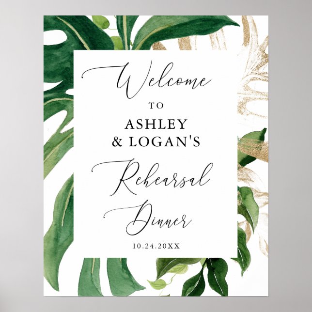 Greenery Elegant Rehearsal Dinner Welcome Poster (Front)