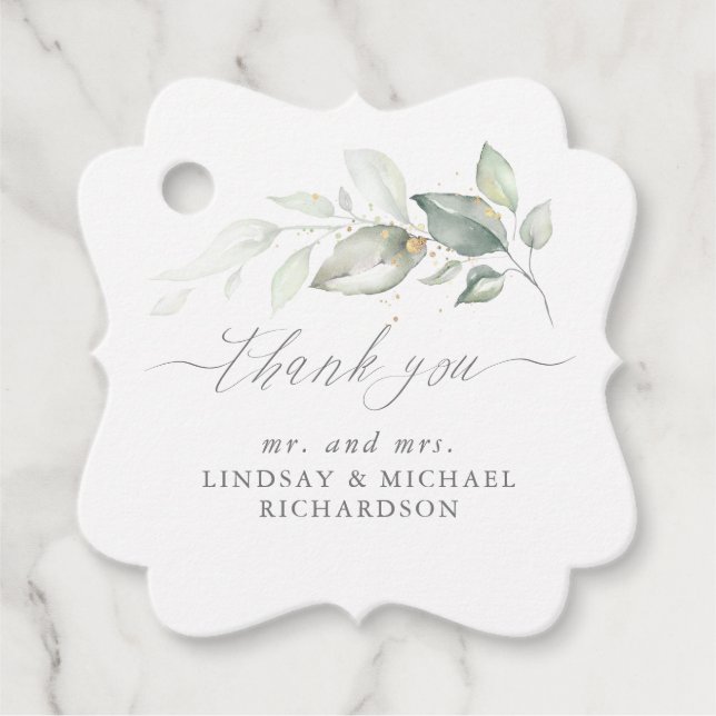 Greenery Elegant Romantic Wedding Thank You Favour Tags (Front)