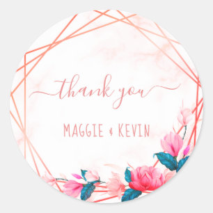 Greenery Elegant Rose Gold Geometric Frame Classic Round Sticker