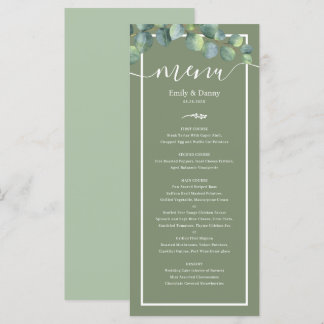Greenery Elegant Sage Green Botanical Wedding Menu