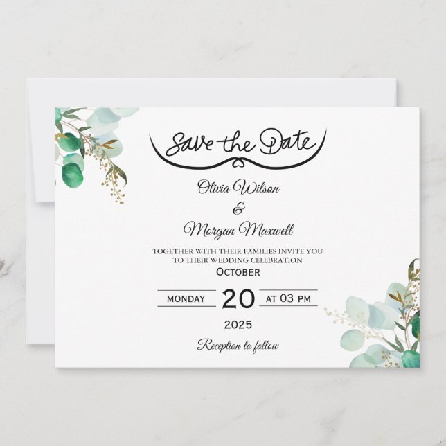 Greenery Elegant Save The Date Invitation (Devant)
