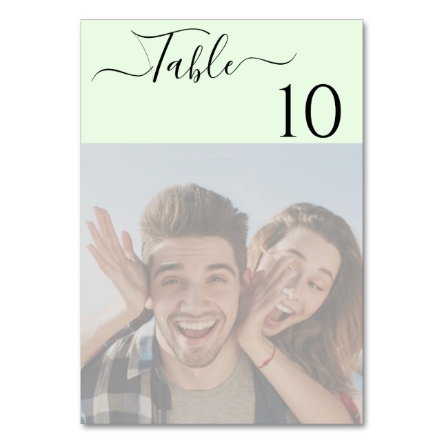 Greenery Elegant Script Photo Table Number (Front)