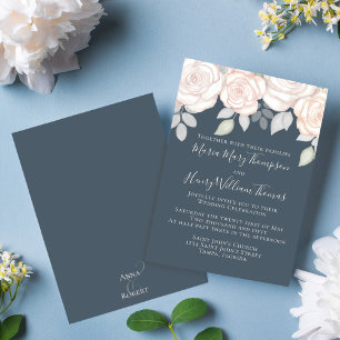 Greenery Elegant Watercolor Rustic Floral Grey Invitation