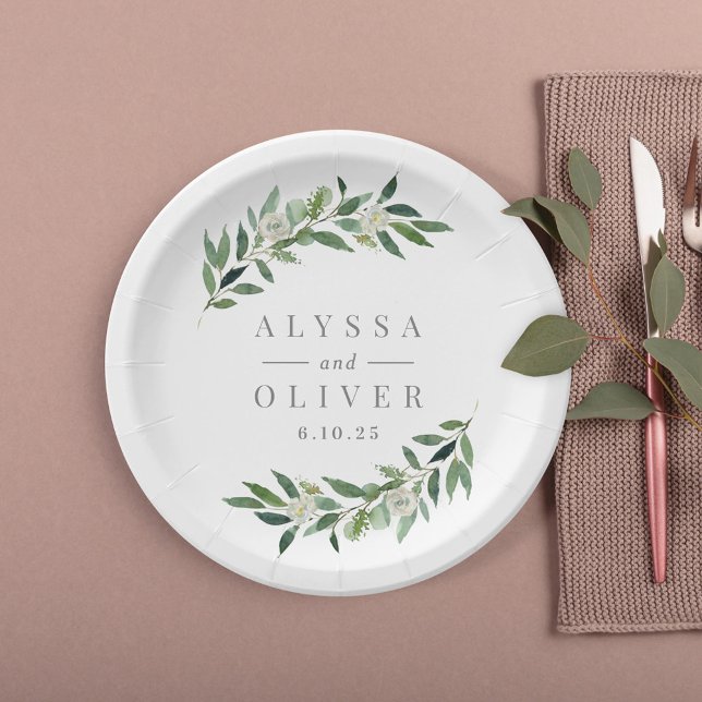 Greenery Elegant Wedding Paper Plates (Creator Uploaded)