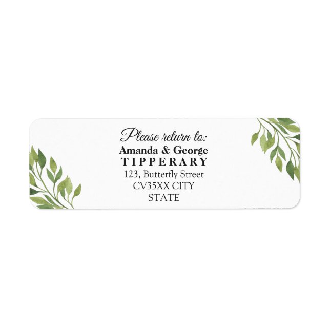 Greenery elegant wedding | Return address label (Front)