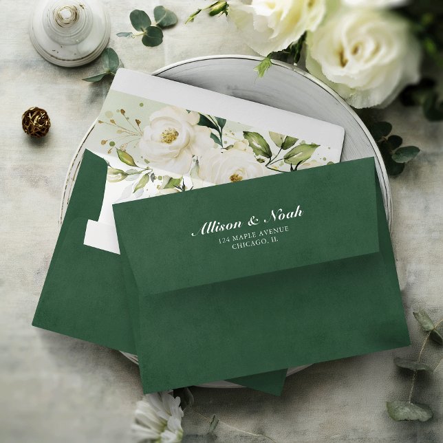 Greenery Elegant White Rose Floral Wedding Envelop Envelope (Creator Uploaded)
