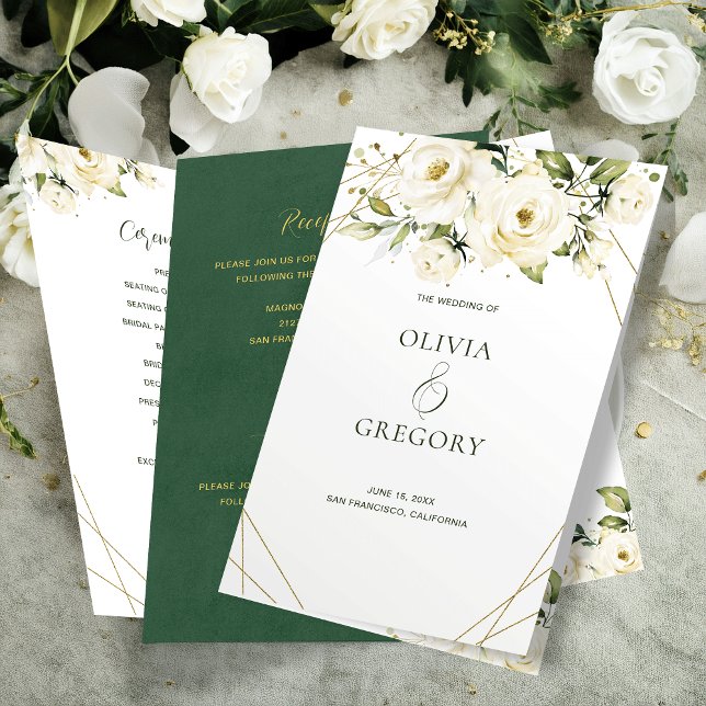 Greenery Elegant White rose Wedding Program (Creator Uploaded)