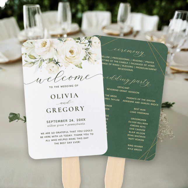 Greenery Elegant White Watercolor Floral  Hand Fan (Creator Uploaded)