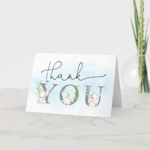 Greenery Elephant Baby Shower Thank You Card