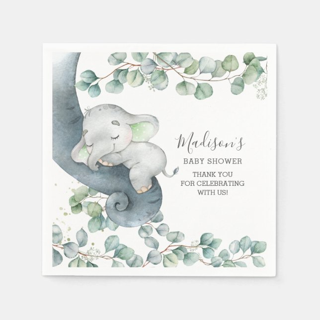 Greenery Elephant Gender Neutral Baby Shower  Napkin (Front)