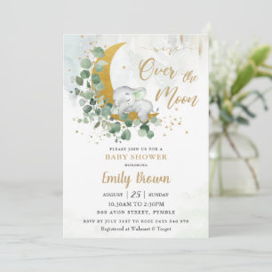 Greenery Elephant Moon Gender Neutral Baby Shower Invitation