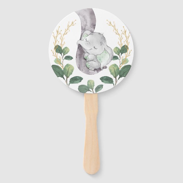 Greenery Elephant Wild One Baby Shower Decorations Hand Fan (Front)