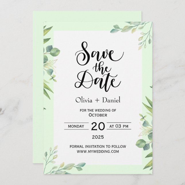 Greenery Elopement Wedding Date Invitation (Front/Back)