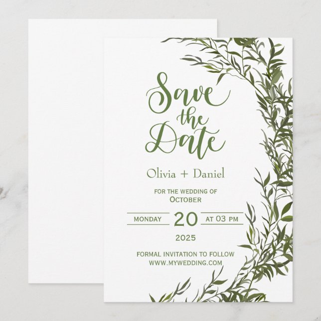 Greenery Elopement Wedding Date Invitation (Front/Back)
