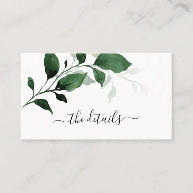 Greenery Emerald Green Foliage Wedding Details Enc Enclosure Card (Front)