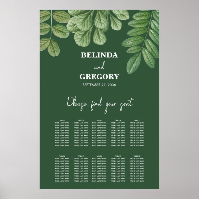 Greenery Emerald Green Wedding Seating Chart (Front)