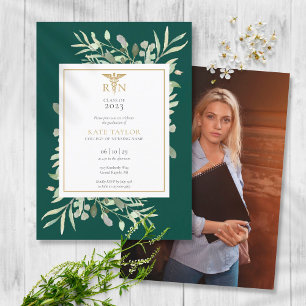 Greenery Emerald RN Nursing Graduation Photo Invit Invitation