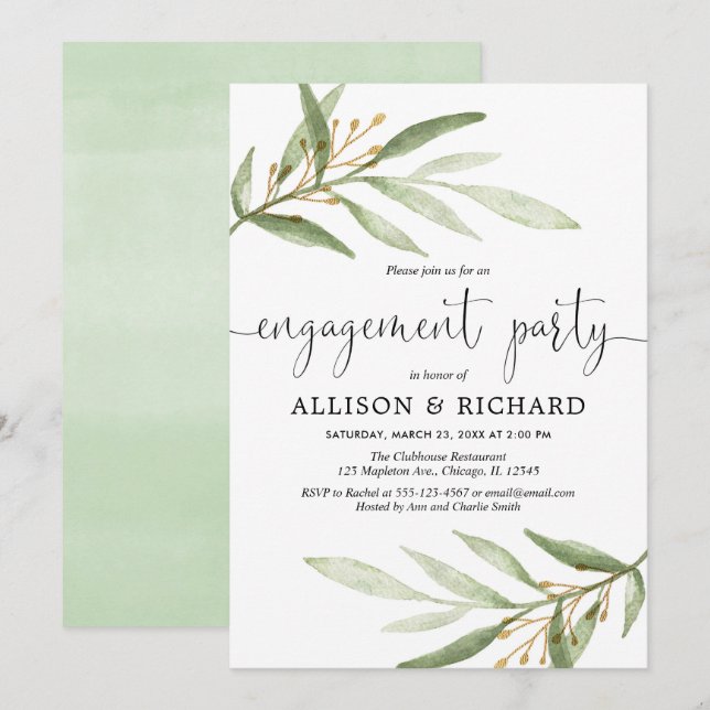 Greenery engagement party invitation (Front/Back)