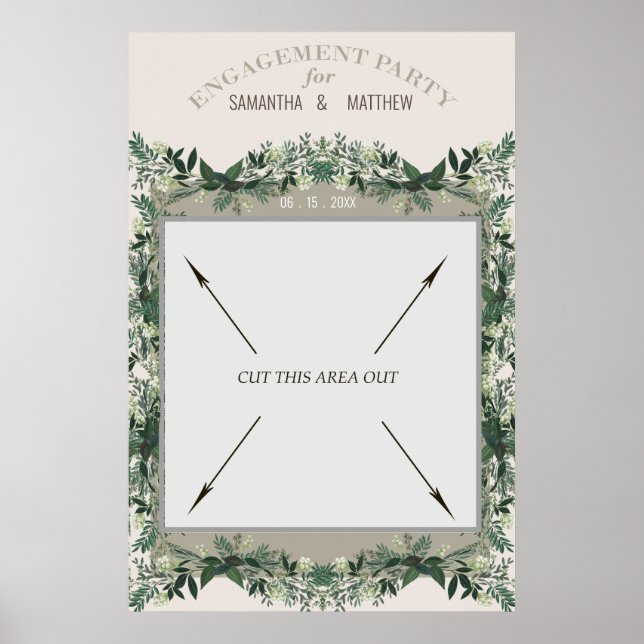 Greenery Engagement Party Portable Photo Booth Poster (Front)