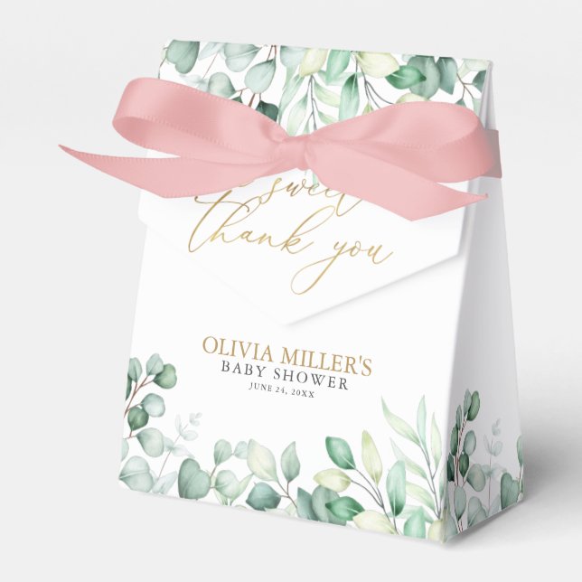 Greenery Eucalyptus A Sweet Thank You Baby Shower Favor Box (Front Side)