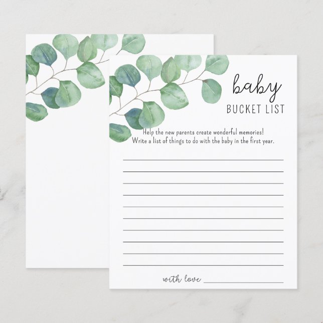 Greenery Eucalyptus - Baby bucket list game (Front/Back)