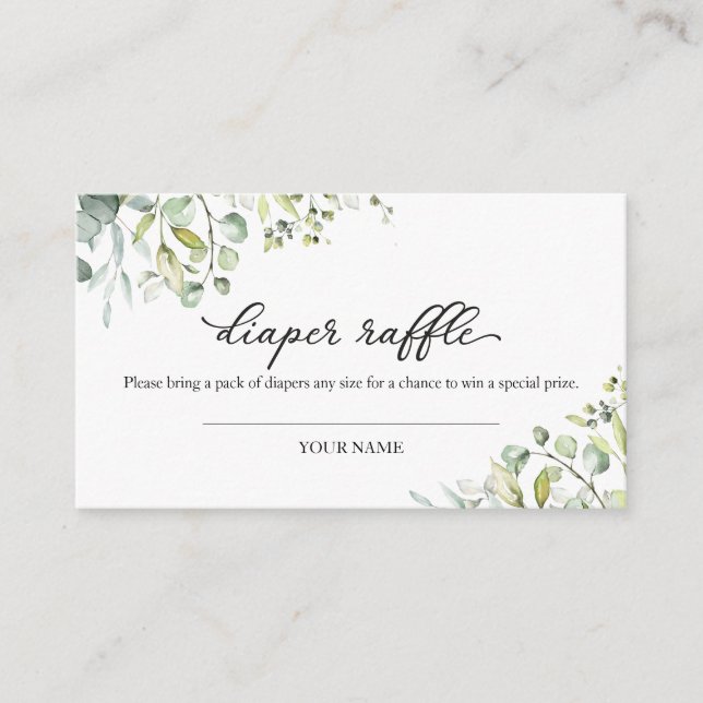 Greenery Eucalyptus Baby Shower Diaper Raffle Encl Enclosure Card (Front)
