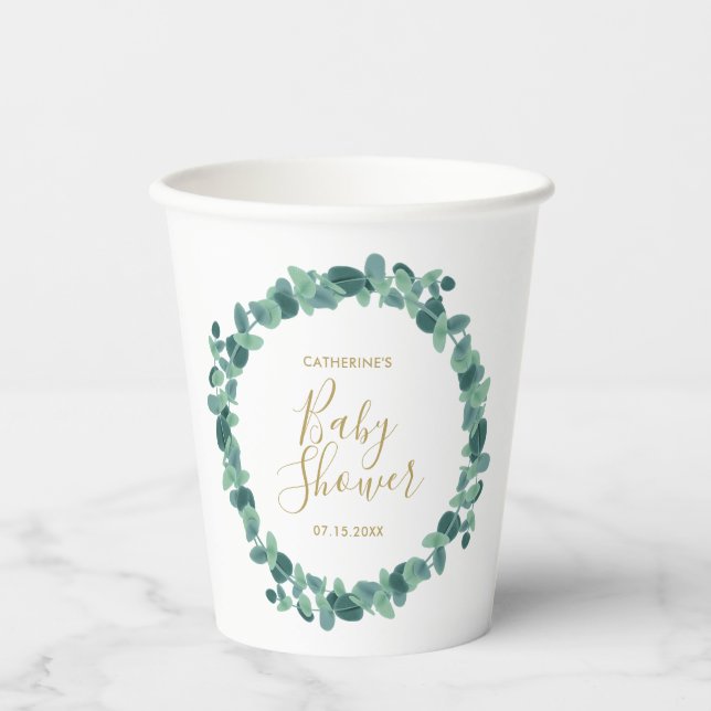 Greenery Eucalyptus Baby Shower Paper Cups (Front)