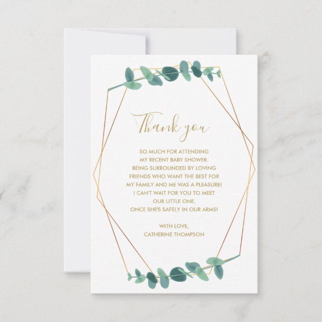 Greenery Eucalyptus Baby Shower Thank You Card (Front)