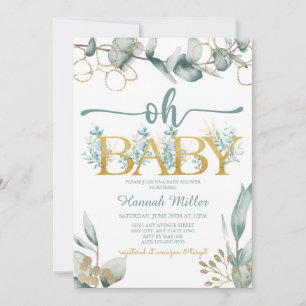 Greenery Eucalyptus Baby Shower Watercolor Invitation