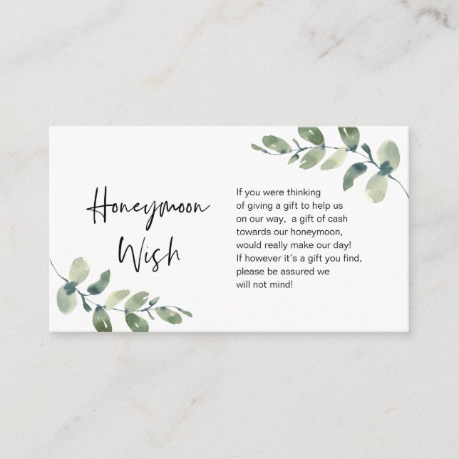 Greenery Eucalyptus, Black ink, Honeymoon Wish Enc Enclosure Card (Front)