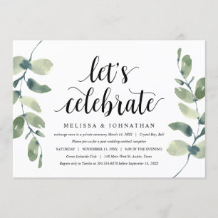 Greenery Eucalyptus,  Black Ink, Wedding Elopement Invitation