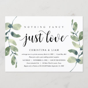 Greenery Eucalyptus,  Black Ink, Wedding Elopement Invitation