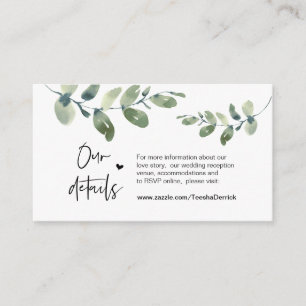 Greenery Eucalyptus,, Black, Wedding Details Enclosure Card