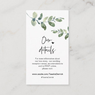 Greenery Eucalyptus,, Black, Wedding Details Enclosure Card