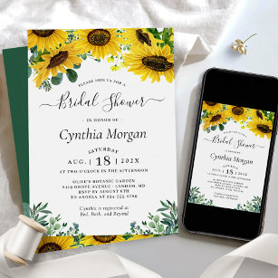 Greenery Eucalyptus Bright Sunflower Bridal Shower Invitation