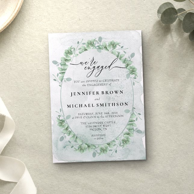 Greenery Eucalyptus Calligraphy Signature Engaged Invitation (Creator Uploaded)