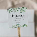 Greenery Eucalyptus Calligraphy Wedding Welcome Square Sticker<br><div class="desc">This greenery eucalyptus calligraphy wedding welcome square sticker is perfect for a modern wedding. The design features hand-painted artistic beautiful eucalyptus green leaves,  assembled into neat bouquets to embellish your event.

These labels are perfect for hotel guest welcome bags and destination weddings.</div>