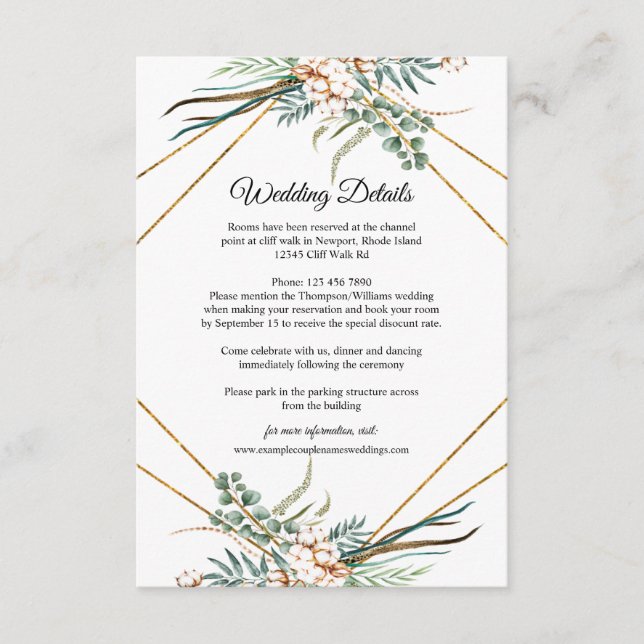 Greenery Eucalyptus Cotton Glitter Wedding Details Enclosure Card (Front)