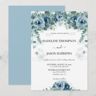 Greenery Eucalyptus Dusty blue Floral 2 Wedding Invitation