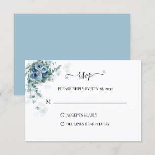 Greenery Eucalyptus Dusty blue Floral 2 Wedding RSVP Card