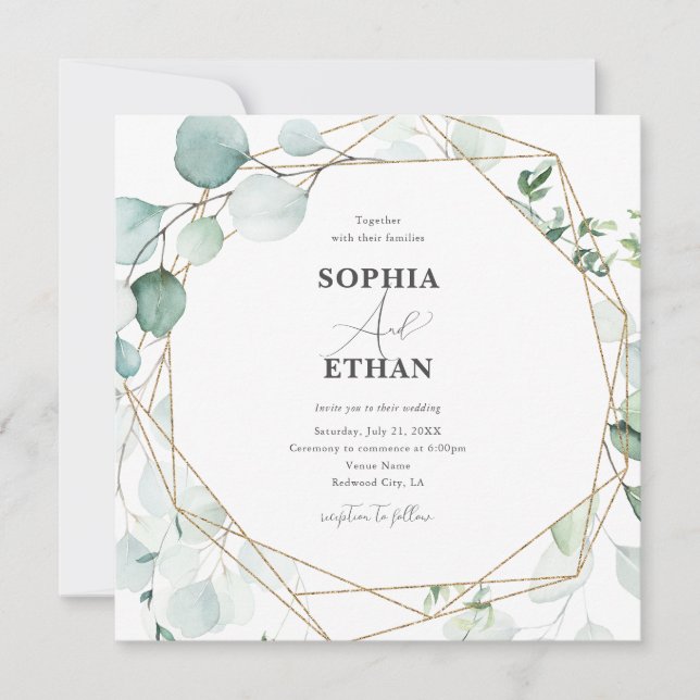 Greenery Eucalyptus Elegant Calligraphy Wedding Invitation (Front)