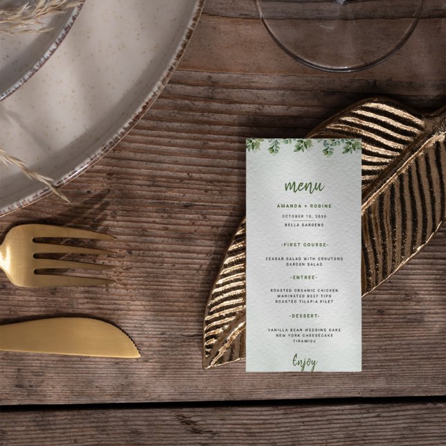 Greenery Eucalyptus Elegant Leaf Wedding Menu (Creator Uploaded)